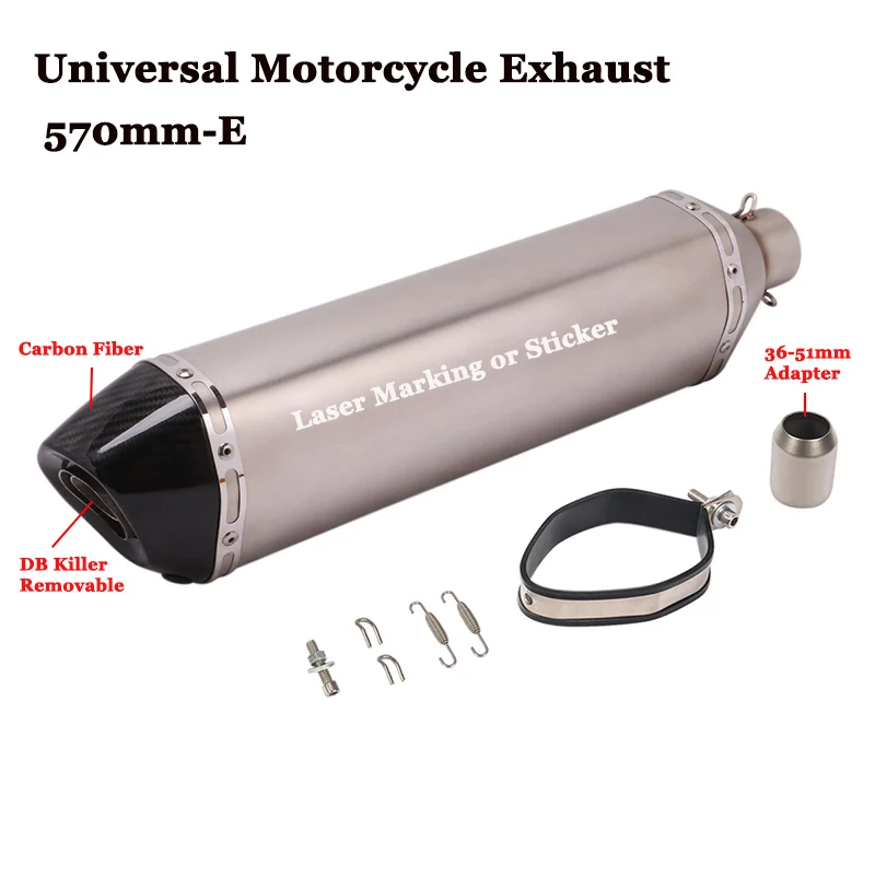 570mm E Akrapovic, 470 мм, 570 мм, универсальный, мотоциклетный, выхлопная, Модифицированная, глушитель, труба с DB killer для sx125 gsr 600 tmax 530 z1000 - Цвет: 570mm E