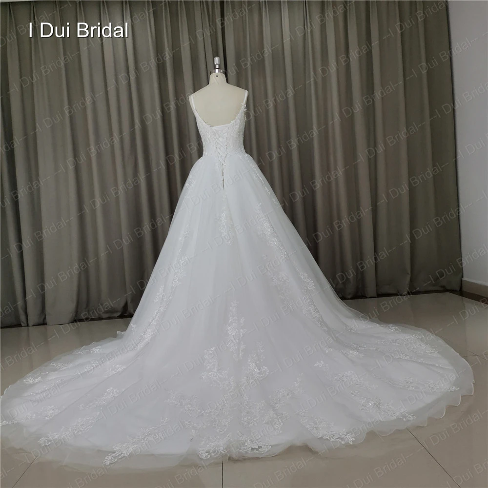 Спагетти ремень кружевная Апликация свадебное платье изготовленный на заказ свадебное платье