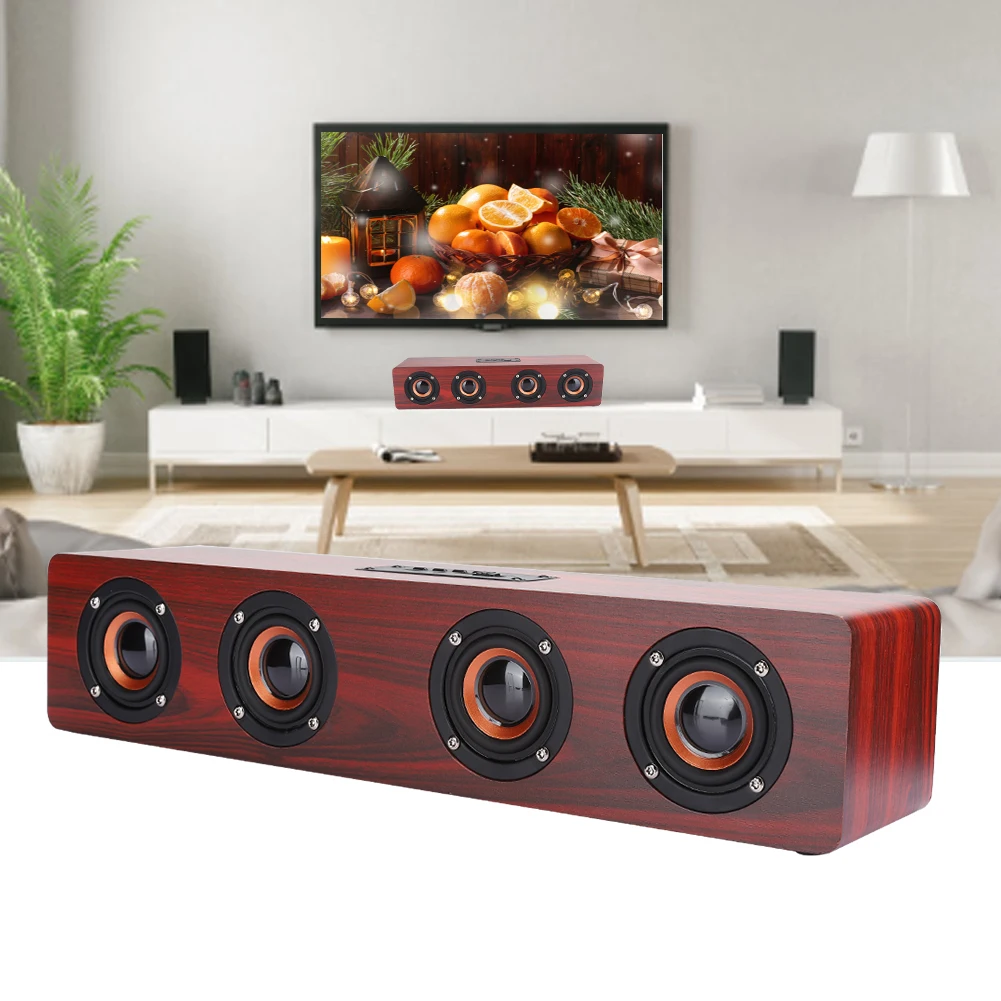 Bluetooth колонка с красным деревянным зерном HIFI громкий динамик беспроводной