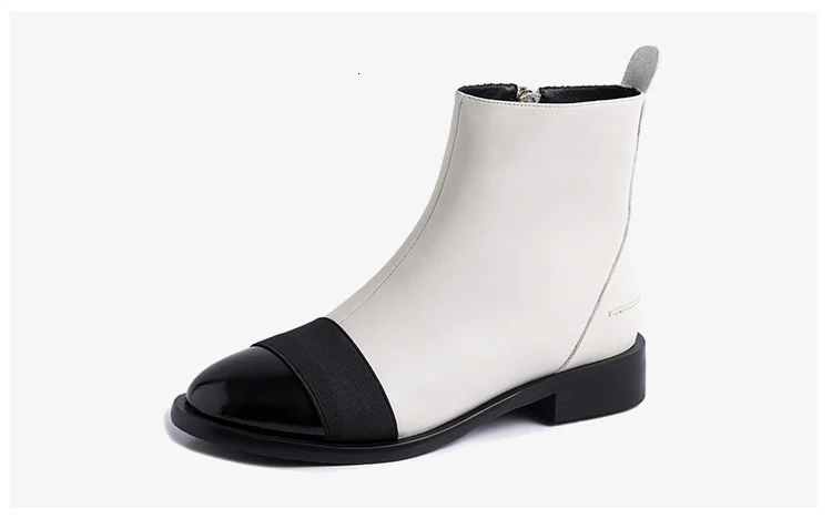 Donna-in/женские ботильоны из натуральной коровьей кожи; цвет черный, белый; Короткие Плюшевые ботинки на молнии на плоской подошве; повседневная женская зимняя обувь на низком каблуке