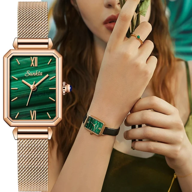 $ SUNKTA Watch Women Watches top brand luxury fashion rectangular small green watch ladies ultra-thin waterproof Quartz Wristwatch