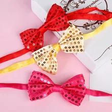 Adjustable Boy Girl Woman Man Sequin Bow Tie Bowtie Neck Tie For Fancy Dress Party Favor Jazz Dance Performance Tie Halloween