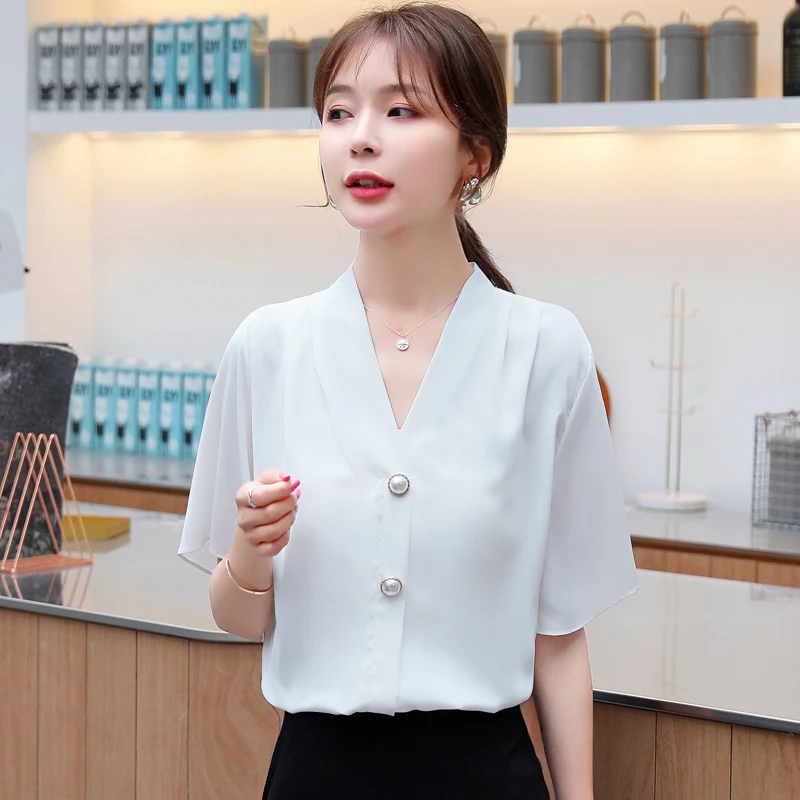 

Summer Women's Covered Belly Chiffon Shirt Women's 2020 New Temperament Was Thin Short-sleeved Foreign Tops Blouse Women