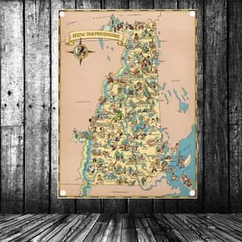 

United States published in 1935 New Hampshire Map Retro Map Flag Banner Tapestry Poster Wall Hanging Cloth Print Art Home Decor