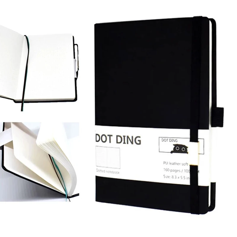 New Arrived Bullet Dotted Journal Paper A5,Leather Softcover, 160 Pages, Ivory White Paper 100 GSM, Notebook Hand-made Diary 4.7