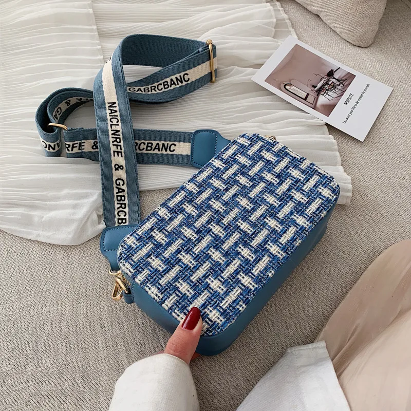 

New Arrival Bag WOMEN'S Bag 2019 New Style Fashion Weaving Camera Bag Korean-style Versatile Wide-Strap Crossbody Bag