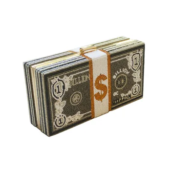 

2020 Women Evening Party Stack Of Funny Cash Money Purse Bag Crystal Cross Body Cash Dollar Bill Bag