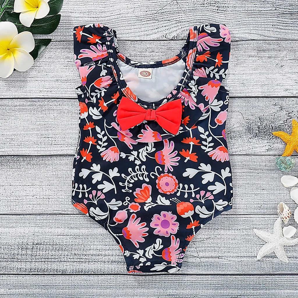 Детский красный купальник с цветочным принтом пляжная одежда купальный костюм