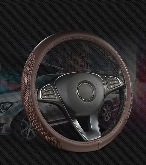 Чехол рулевого колеса автомобиля Skidproof Авто Крышка рулевого колеса Противоскользящий Универсальный тиснение кожа автомобиль-Стайлинг