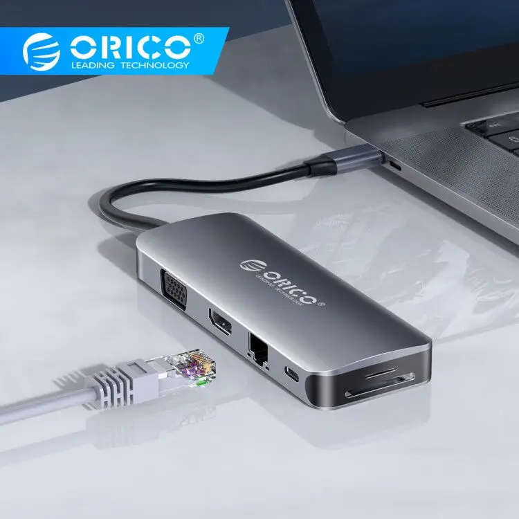 ORICO USB C концентратор для нескольких USB3.0 HDMI 100 Вт PD RJ45 кардридер 3,5 мм аудио адаптер док-станция для MacBook Pro type C 3,1 сплиттер