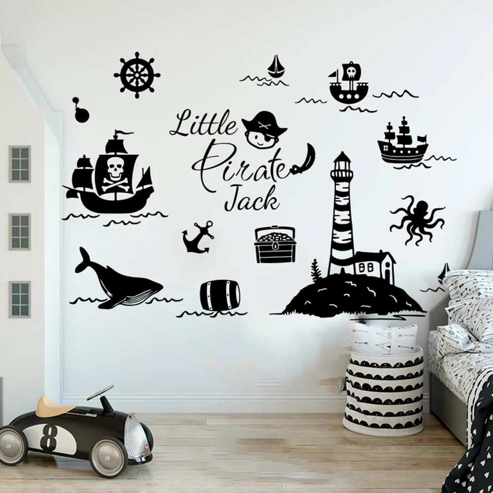 Custom Name Pirates Lighthouse Sailing Boat Wall Decal Boy Room Kids Room  Nautical Adventure Explore Wall Sticker Playroom - AliExpress, image size:1000x1000