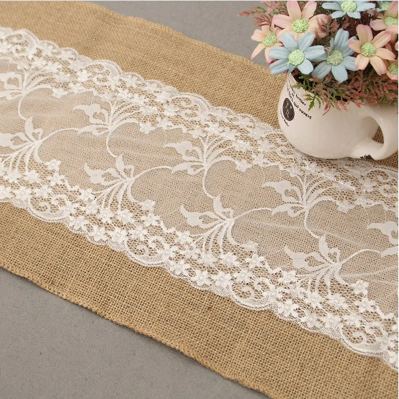 5pcs Sisal Burlap Ribbon Roll Vintage White Christmas Lace Jute Table Runner Hessian Burlap Party Supplies Wedding Decoration (3)