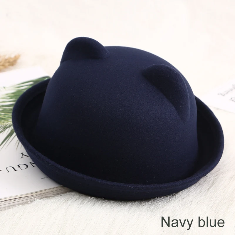 Navy blue Детская шапка Девочки Мальчики Лето Дети случайные Джаз Кепка обжимной купол маленькая шляпа милые уши шапка-Фрикаделька для детей - Цвет: Navy blue