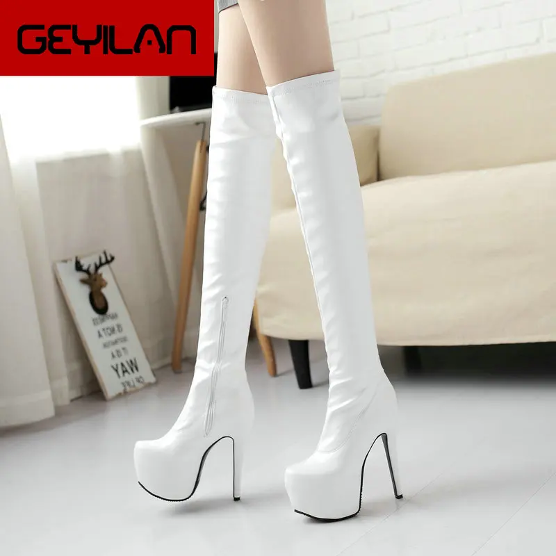 

Sexy Spuer High Heel Over The Knee Boots Women Platform Stretch Boots Zipper Autumn Winter Fashion Women Shoes Black White