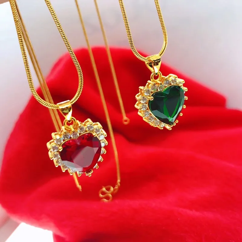 heart red 1pc OMHXFC,, YM264, Европейская мода, для женщин, для вечеринки, дня рождения, свадьбы, подарок, сердце, капля воды, циркон, 24 К, Золотая подвеска, шарм, 1 шт - Цвет камня: heart red 1pc