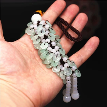 

Natural Emerald Jade Car Interior Decor Accessories beads Safety buckle ite Donut Pendant Hanging Ornament Luck Gifts
