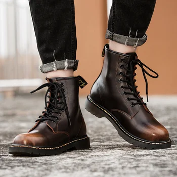 

Cedakeline of Hot 2019 Martin boots men's winter men's leather boots tooling high shoes plus velvet boots men's snow boots men