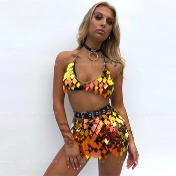 

Nightclub Bar Female Singer DJ Costume Party Celebration Performance Clothes Female Colorful Sequin Bikini Suit 2 Pieces DL5131