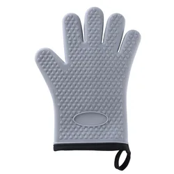 Silicone Heat-Resistant Non-Slip Cooking and Baking Gloves with Lanyard (1Pcs Gray)