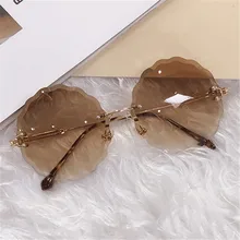 NYWOOH Круглые Солнцезащитные очки без оправы женские цветочные градиентные солнцезащитные очки Женская металлическая оправа очки оттенки очки UV400