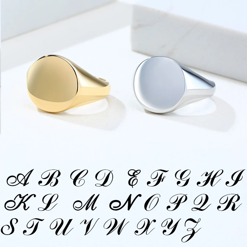 Chic Personalize Engraving 26 Letters Signet Rings for Women Stainless Steel Initial Alphabet Custom Female Gits Jewelry