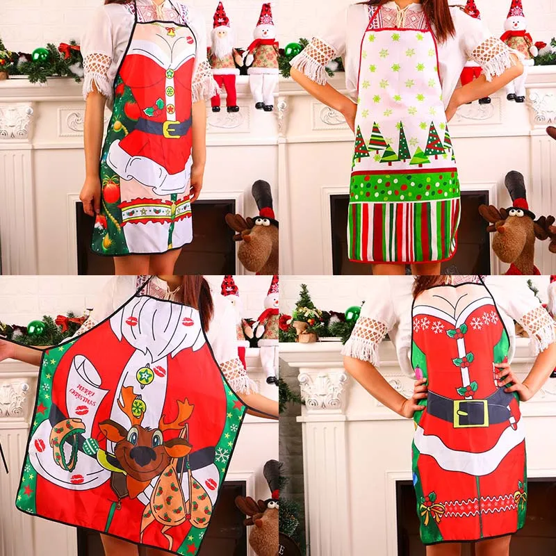 New Christmas Elk Beautiful Christmas Red Girl Christmas Apron Kitchen Cooking Baking Cleaning Accessories