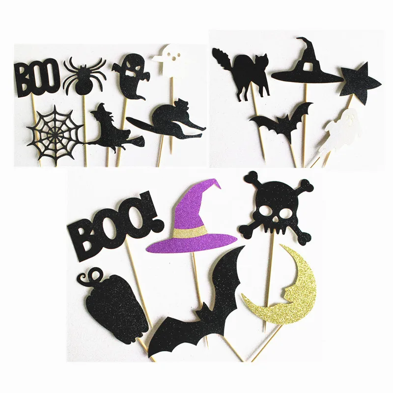 

1 Pack Halloween Cupcake Insert Card Ghost Bat Spider Moon Party Cake Topper Decoration DIY Baking Tool Ornament Accessories 7cm