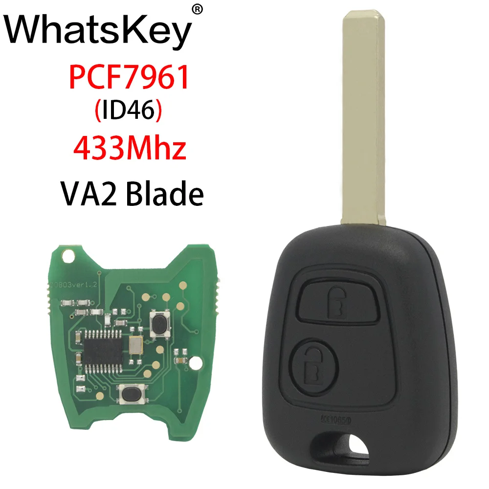 WhatsKey 2 кнопки дистанционного ключа автомобиля для peugeot 106 206 107 207 306 307 407 NE73 лезвие 433 МГц ID46 PCF7961Transponder чип-ключ для автомобиля - Цвет: AV2 Blade
