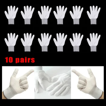 

10 Pairs L White Nylon Protective Working Gloves Anti-static Safety Protection Lightweight Breathable Car Accessories