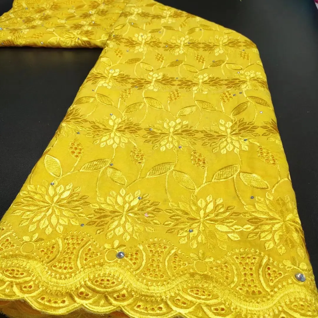 

2022 African Lace Fabric Cotton Material Dubai Nigerian Soft Pure Best Quality 5Yards Blue Color For Wedding Dress