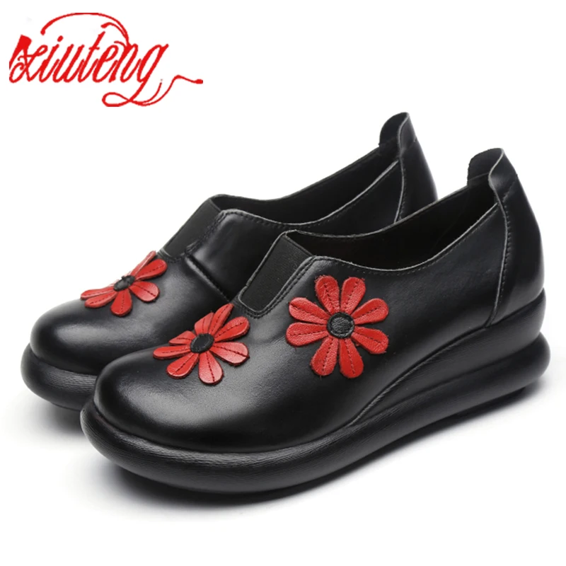 

Xiuteng 2019 Spring Flat Shoes Woman Platform Genuine Leather Shoes Increasing Casual Shoes female chaussure femme