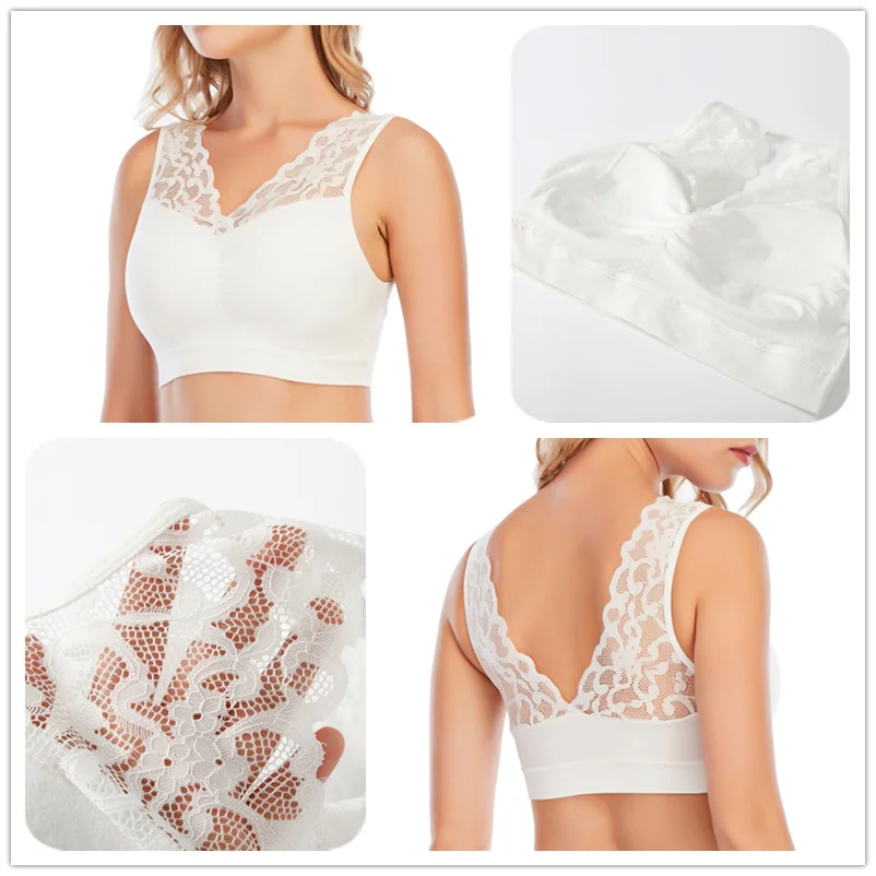 2 pcs Women Sexy Bra Lace Seamless Bra Sports Bras Adjustable Wireless  Padded Sport Bra Adjustable Front Cross Side Buckle Lace Sports Bras with