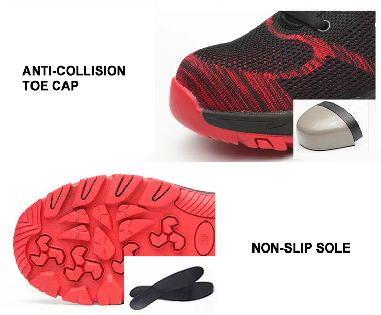 High Quality Steel Toe Safety Shoes Mens Work Safety Shoes Unisex Breathable Air Mesh Work Shoes Plus Size 37-58 Rubber