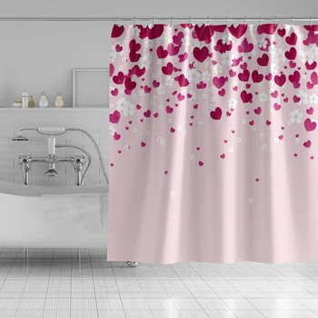 

Scandinavia Love Shower Curtain Bathroom Waterproof Polyester Bath Screens Bohemian Pink Fabric Bathroom Decor Gift Large Size