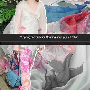 

Spring And Summer Elegant Large Flower Digital painting Chiffon Printed Cloth 2020 New Fashion dress