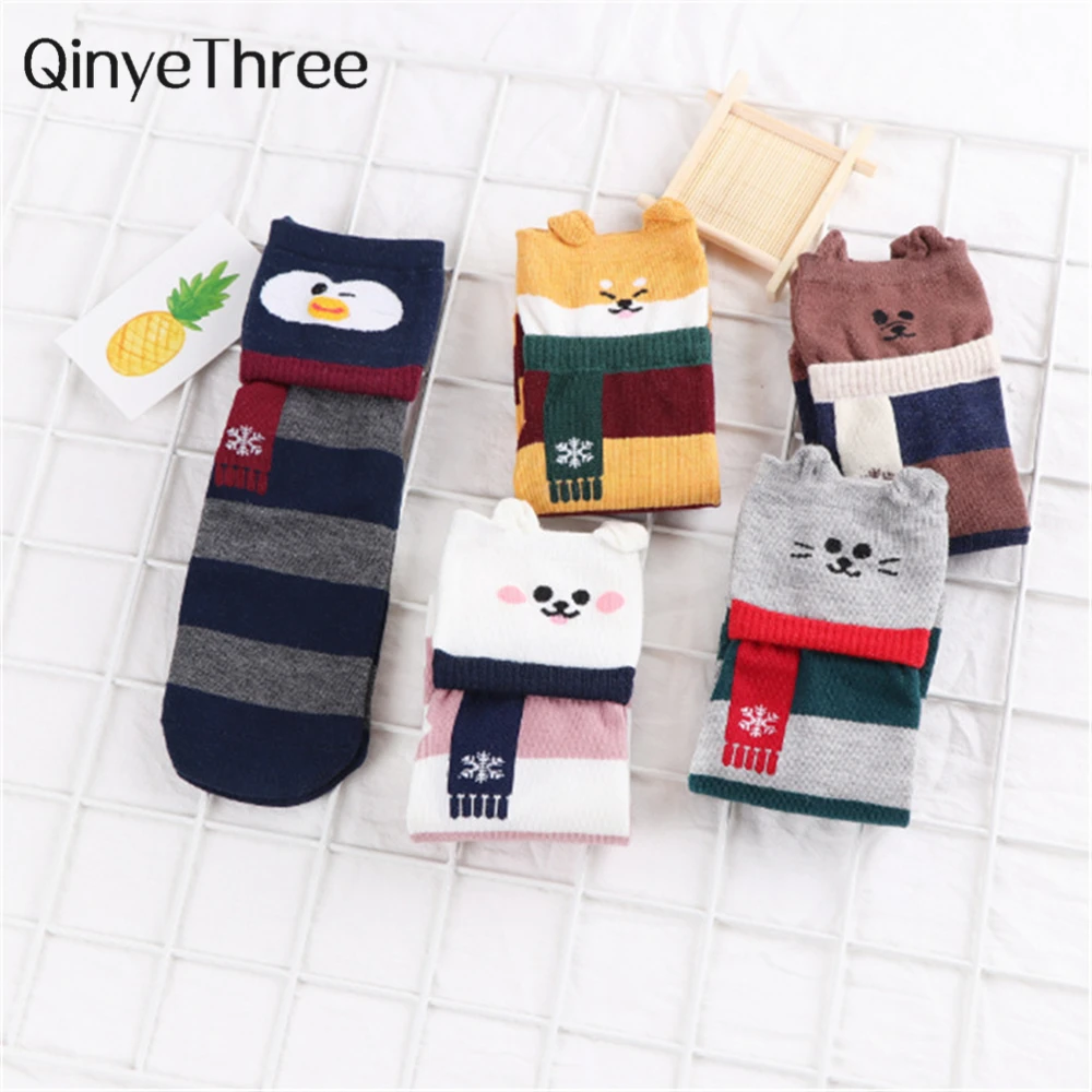 Women Cute Ankle Sock Animal Dog/Penguin/Cat Children Sock Cotton Funny Harajuku 
