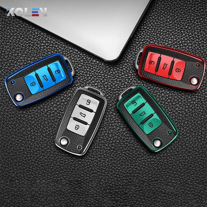 Leather+TPU Car Remote Key Cover Case Fob Volkswagen VW Bora Polo Tiguan Jetta Passat B5 B6 B7 Golf Beetle Skoda Octavia key case cover key case