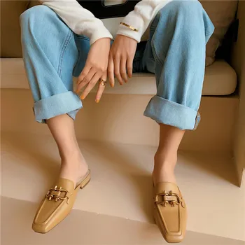 

2020 spring new brand design women genuine leather Slipper Women Summer slides Flats Mules designer Sandals Shoes woman