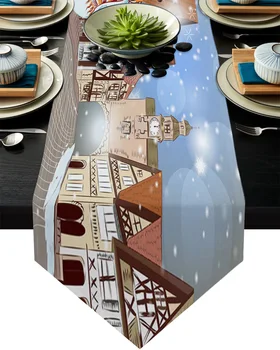 

Merry Christans Snowman Mordern City Table Runner Home Kitchen Decorative Table Runner for Wedding Party Cake Floral Tablecloth