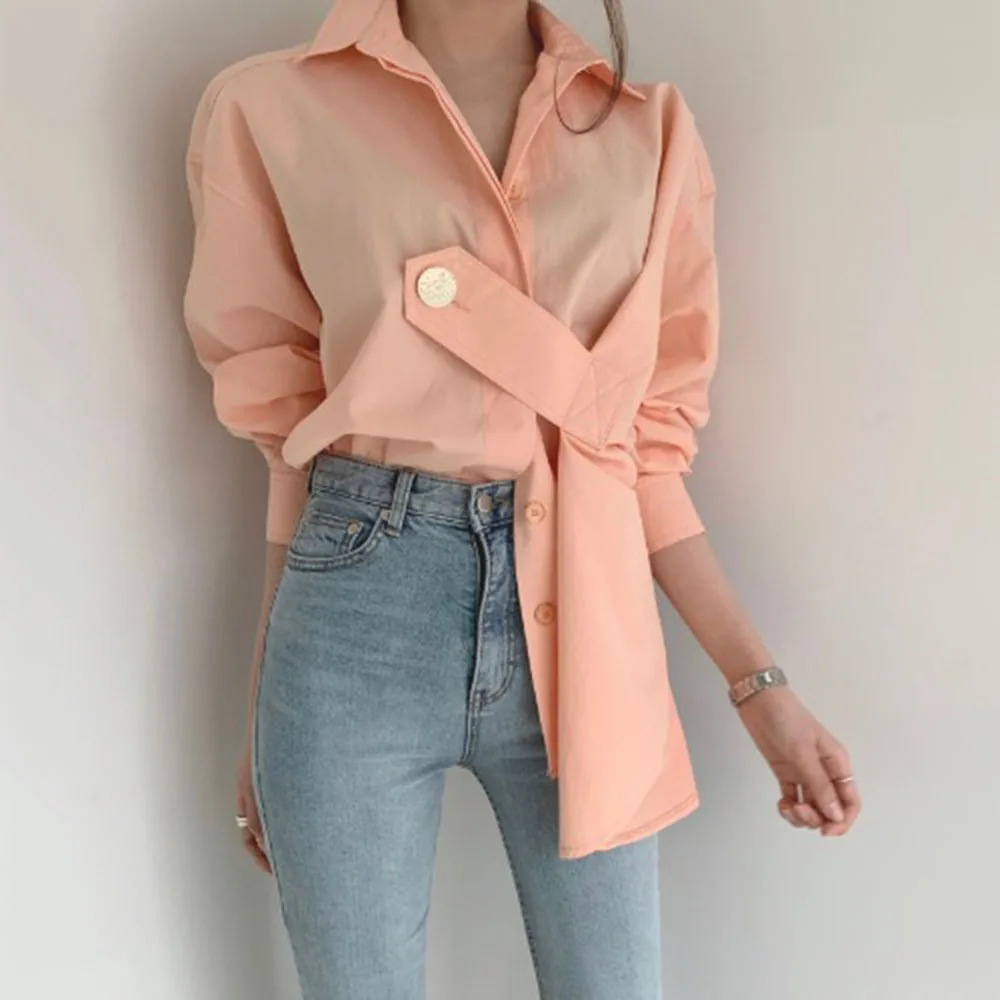 Spring Long Sleeve Shirts Women 2020 Korean Designer Fashion Office Ladies Elegant Solid Chic Blouse Causal Female Tops Pink |