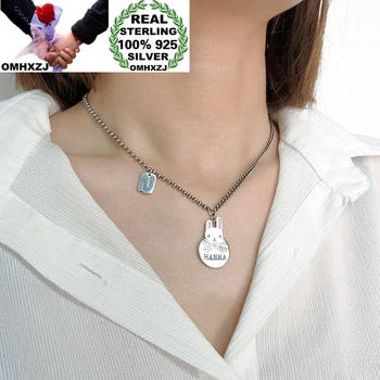 

OMHXZJ Wholesale HA129 European Fashion Woman Girl Birthday Party Gift Rabbit 100% 925 Sterling Silver Pendant Sweater Necklace