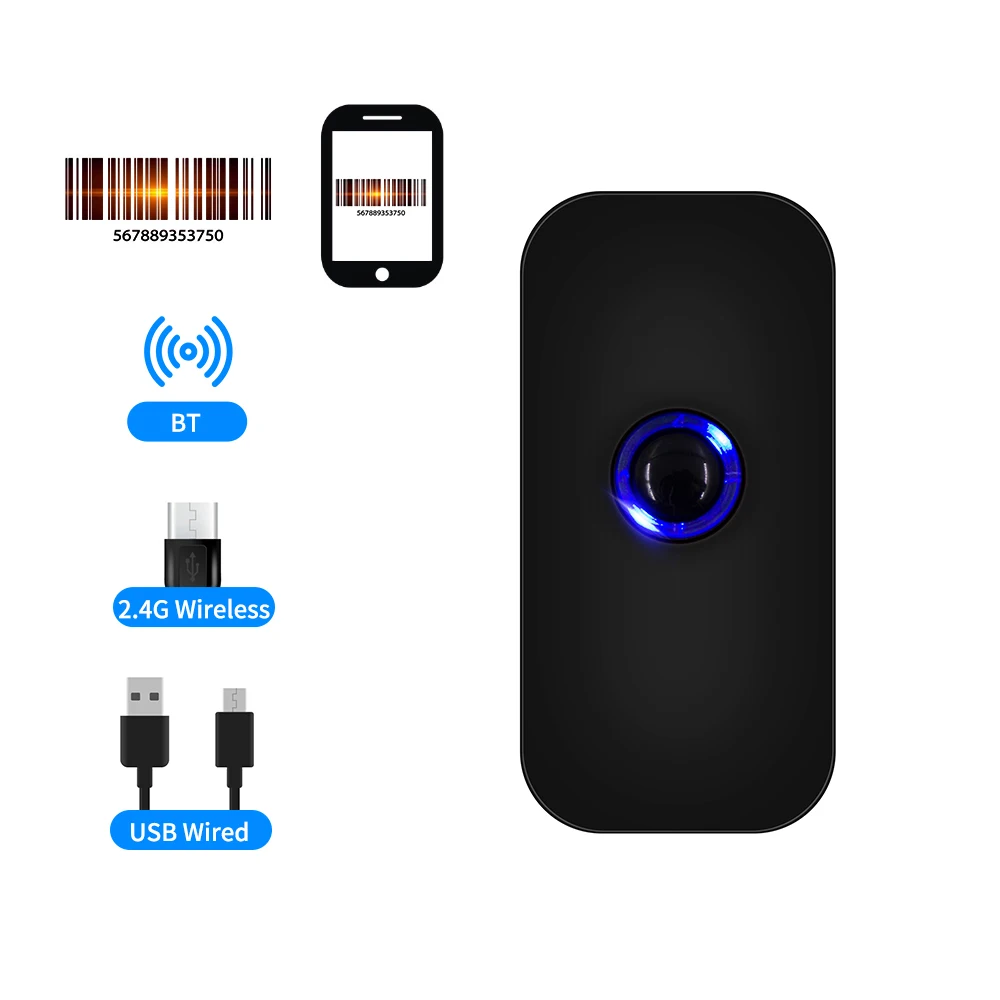 Aibecy 2.4G Wireless &amp USB Wired Connection Handheld 3-in-1 Barcode Scanner 1D/2D/QR Bar Code Reader Support BT &amp