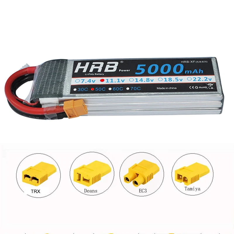 XT60 with adapter HRB 3s lipo батарея 11,1 v 5000 мА/ч, 50C xt60 разъем для Traxxas осевой радиоуправляемая автомодель трагги гонки баки самолета RC дроны Вертолет Лодка - Цвет: XT60 with adapter