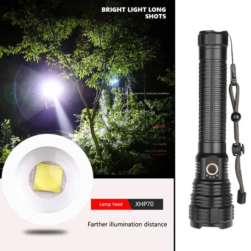 

XHP70 LED Flashlight Telescopic Zoomable USB Rechargeable Torch Lamp for Camping Ergonomic Design for Comfortable Holding