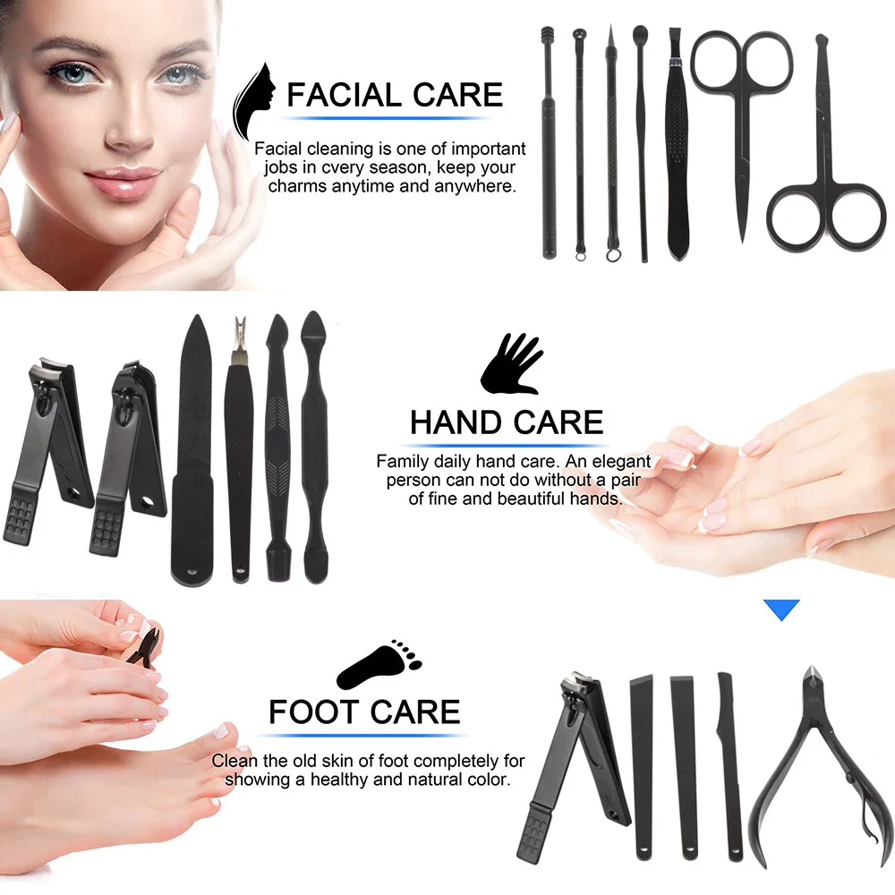 Kaufen Schwarz Nagel Clipper Drücker Nipper Trimmer Scissor Pinzette Messer Ohr auswahl Pflege Maniküre Pedidure Set Kunst Werkzeuge Kit Zubehör