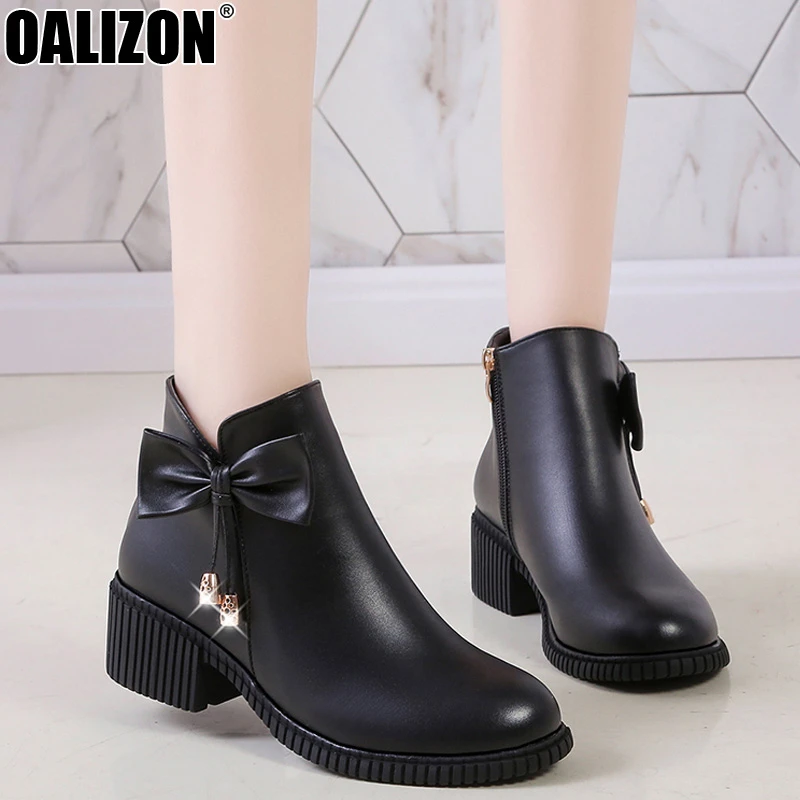 Botas para de tacón bajo cuadrado estilo elegante, botines de felpa, de nieve, de algodón, sin para invierno, R677|Botas hasta el tobillo| - AliExpress