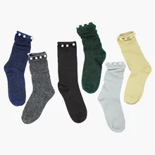 Женские блестящие блестящая жемчужина носки, модные женские блестящие однотонные носки, красивые носки с заклепками для девочек на весну и осень