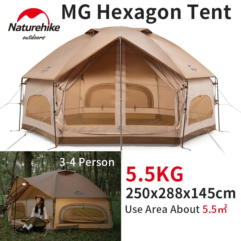 Палатка Naturehike туристическая шестиугольная на 3-4 человек 210 м окошко мульти-окно т