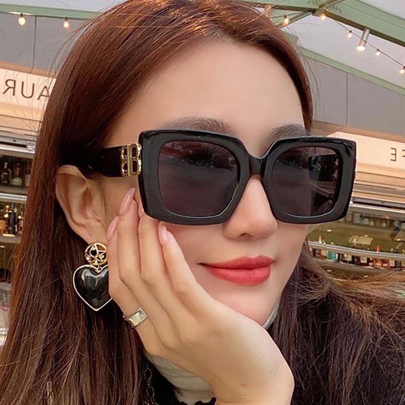 rectangle sunglasses LONSY Fashion Oversized Square Sunglasses Women Brand Designer Retro Sunglass Rectangle Sun Glasses Female UV400 Lens Eyewears best sunglasses for big nose