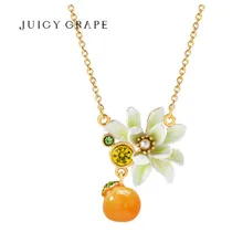 

Orange Cape Jasmine Flower Necklace Women New Design Don't Fade Luxury High Quality Necklace C280